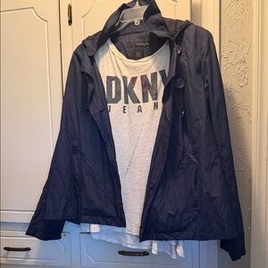 Calvin Klein Navy Hooded Cropped Trench Coat